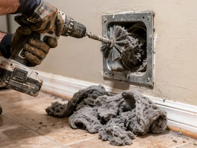 Certified Lake Elsinore Dryer Vent Cleaning technician performing dryer vent cleaning in Lake Elsinore